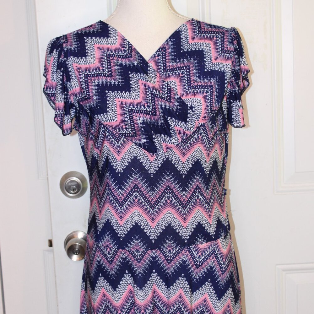 YUNA Knit Dress, Blue Dusty Pink Sparkles Flutter Sleeves, Size L/XL, - Picture 4 of 8